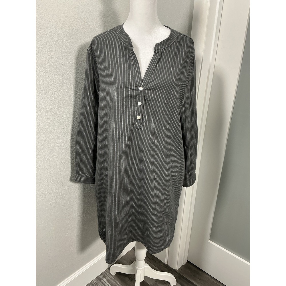 Coyuchi Organic Cotton Gray Pinstripe Henley Dress Tunic Size S
